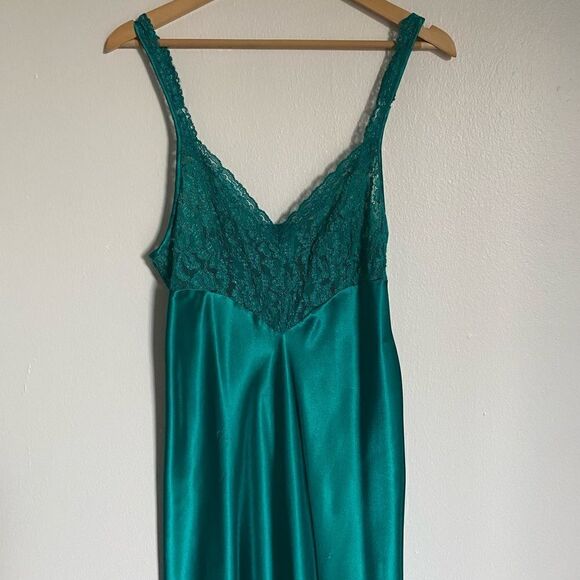 Vintage Morgan Taylor Emerald Green Lace Nightgown Negligee Maxi Dress Size L - Picture 3 of 14